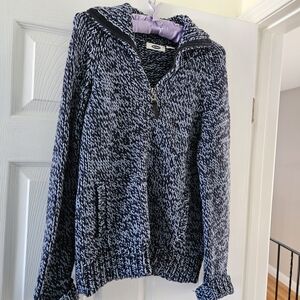 Old Navy Navy & White Marled Half-Zip Hooded Sweater
